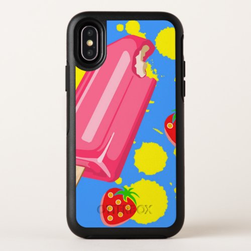 Fun Pink Popsicle and Strawberries Illustration OtterBox Symmetry iPhone X Case