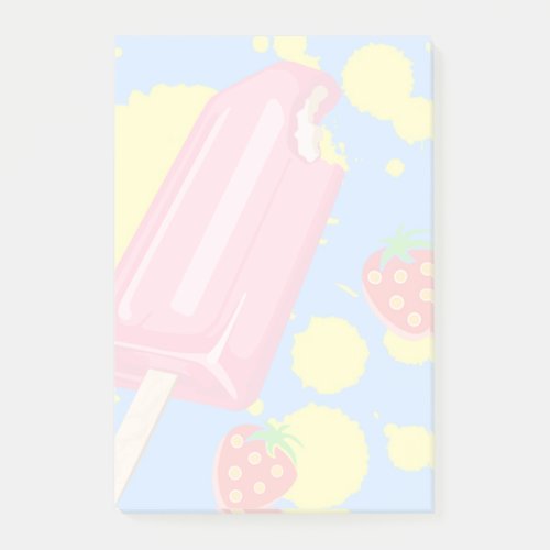 Fun Pink Popsicle and Strawberries Illustration Post_it Notes