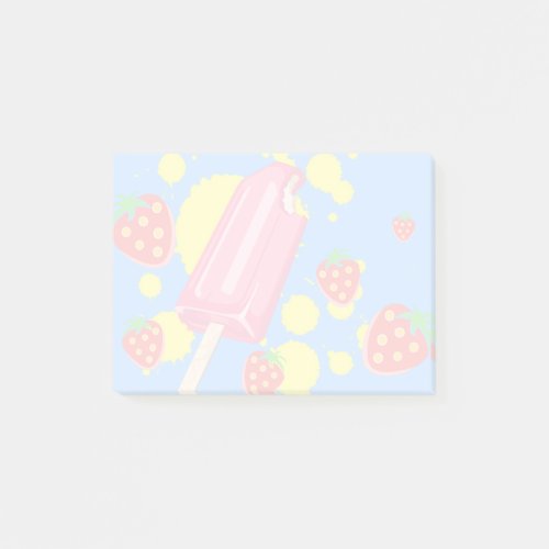 Fun Pink Popsicle and Strawberries Illustration Post_it Notes