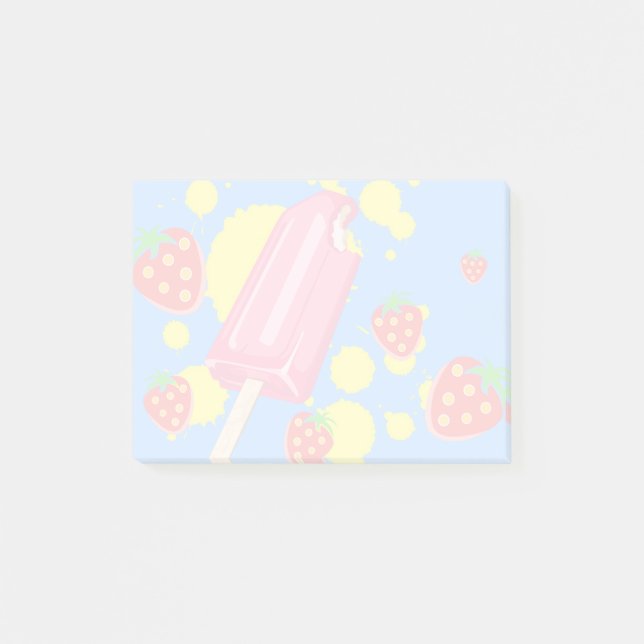 Fun Pink Popsicle and Strawberries Illustration Post-it Notes (Front)