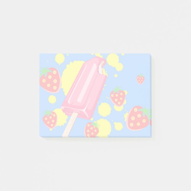 Fun Pink Popsicle and Strawberries Illustration Post-it Notes (Front)