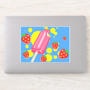 Fun Pink Popsicle and Strawberries Illustration Sticker