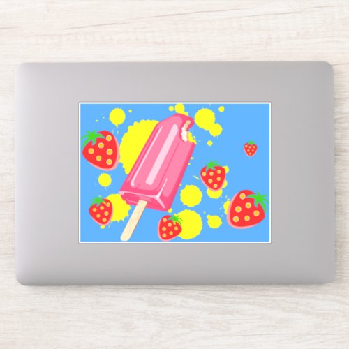 Fun Pink Popsicle and Strawberries Illustration Sticker