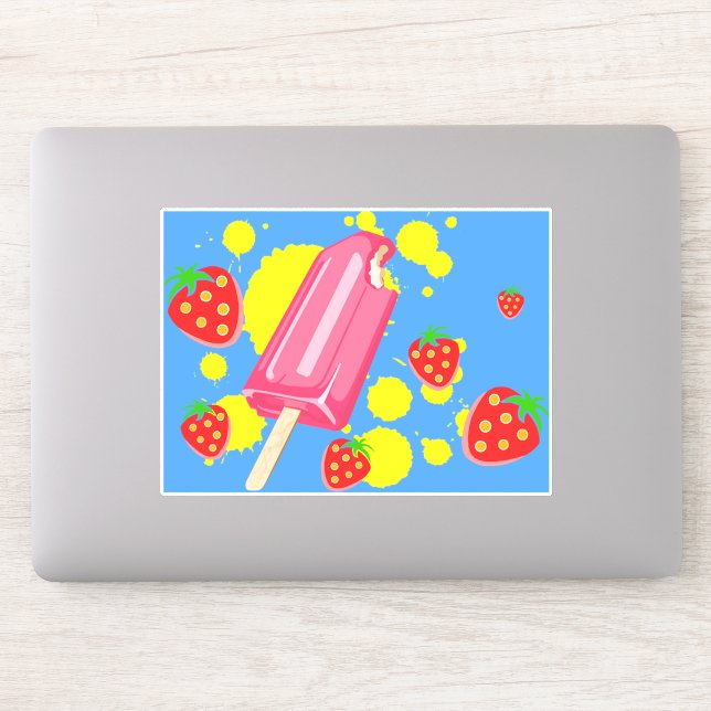 Fun Pink Popsicle and Strawberries Illustration Sticker (Computer)