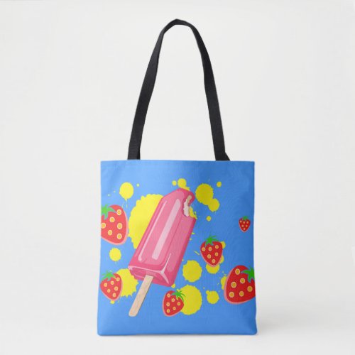 Fun Pink Popsicle and Strawberries Illustration Tote Bag