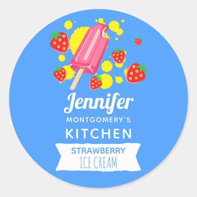 Fun Pink Popsicle and Strawberries Kitchen Classic Round Sticker (Front)