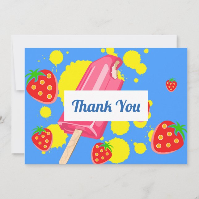 Fun Pink Popsicle and Strawberries Thank You (Front)