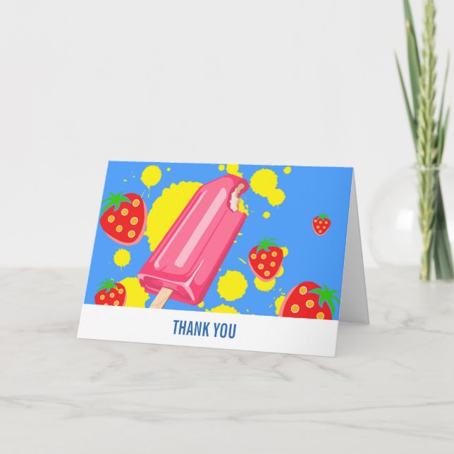 Fun Pink Popsicle and Strawberries Thank You Card (Front)