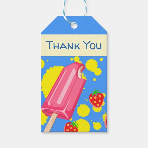 Fun Pink Popsicle and Strawberries Thank You Gift Tags