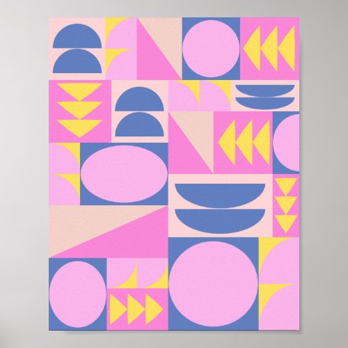Fun Pink Purple Patchwork Quilt Geometric Pattern Poster