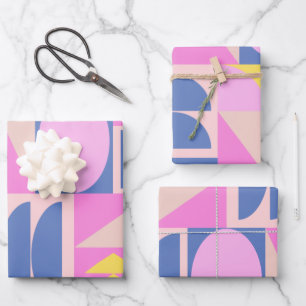 Fun Pink Purple Patchwork Quilt Geometric Pattern Wrapping Paper Sheets