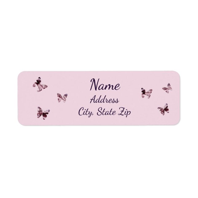 Fun Pink Purple Satin Butterflies Pattern Address Label (Front)