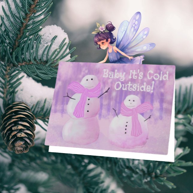 Fun Pink Purple Snowman Personalized Holiday  Card (Creator Uploaded)