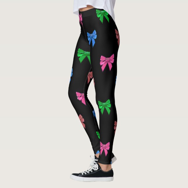 Fun Pink, Red Purple Green Bow Leggings (Left)