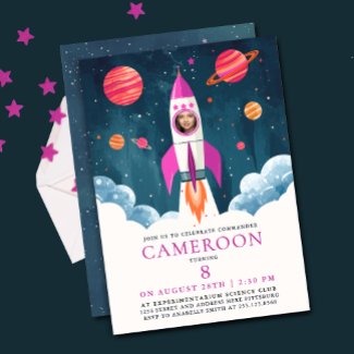 Fun Pink Rocket Astronaut Girl Space Mission Photo
