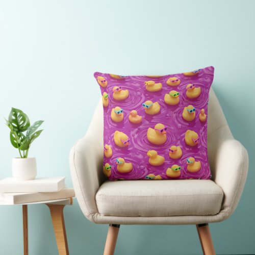 Fun pink rubber duck pattern throw pillow, cute wh pillow
