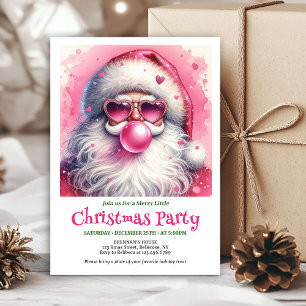Fun pink santa bubble gum watercolor Christmas i Invitation