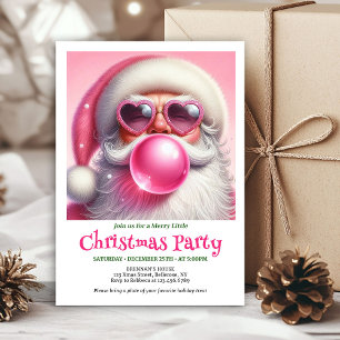 Fun pink santa chewing gum watercolor Xmas invite