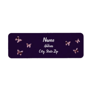 Fun Pink Satin Butterflies Royal Purple Address Label