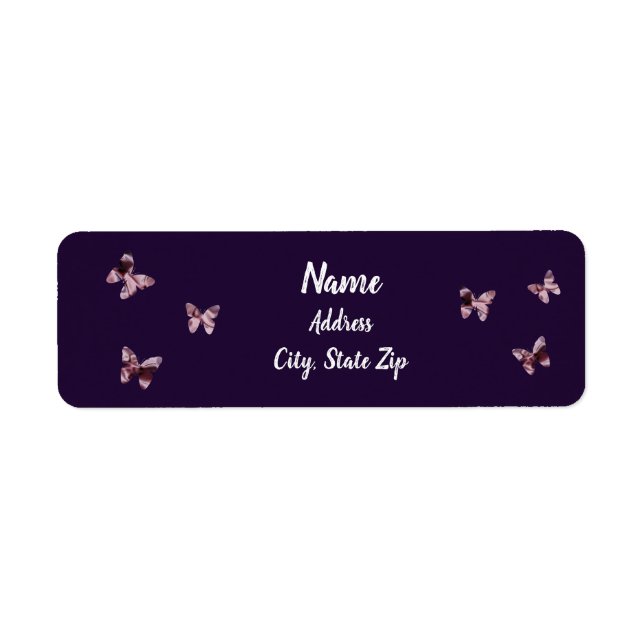 Fun Pink Satin Butterflies Royal Purple Address Label (Front)