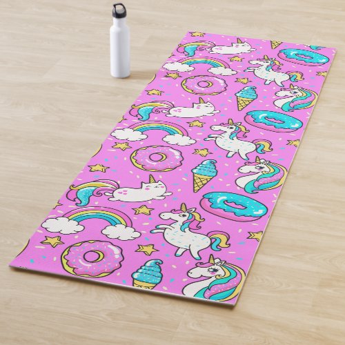 Fun Pink sparkling magical rainbow unicorn kitty Yoga Mat