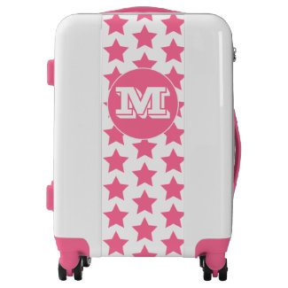 Fun Pink Stars Pattern Monogram Carry On, White Luggage