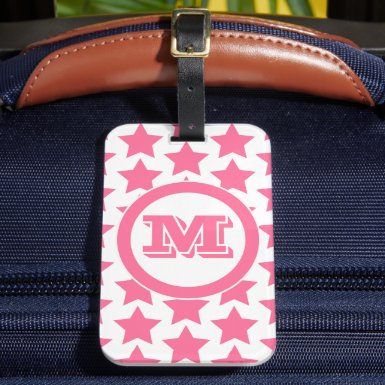 Fun Pink Stars Pattern Monogram Luggage Tag
