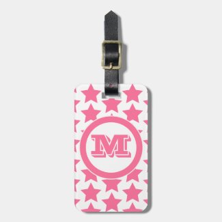 Fun Pink Stars Pattern Monogram Luggage Tag