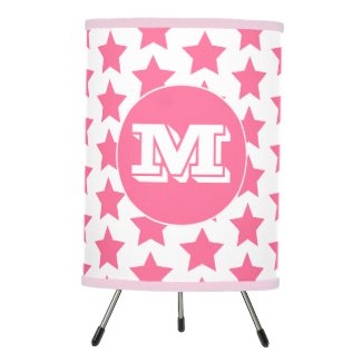 Fun Pink Stars Pattern Monogrammed Tripod Lamp