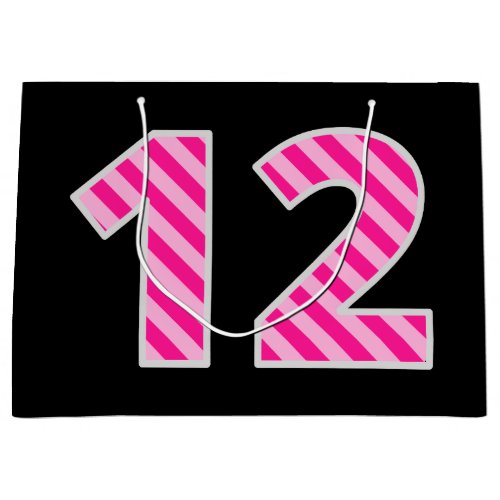 Fun Pink Striped 12 Happy 12th Birthday Name Large Gift Bag