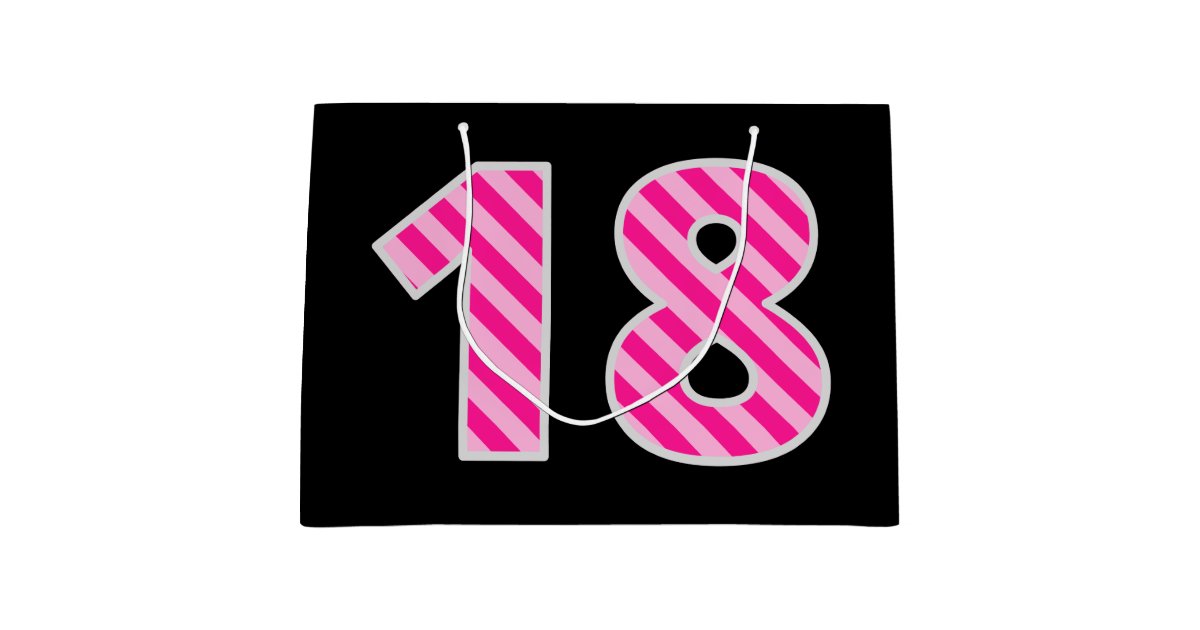 Fun Pink Striped 18 Happy 18th Birthday Name Large Gift Bag