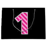 [ Thumbnail: Fun Pink Striped "1"; Happy 1st Birthday; Name Gift Bag ]