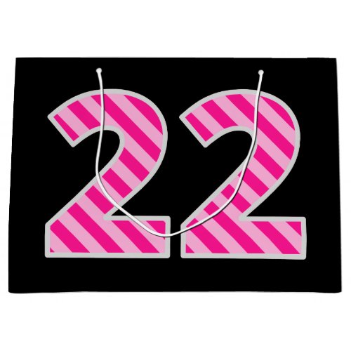 Fun Pink Striped 22 Happy 22nd Birthday Name Large Gift Bag