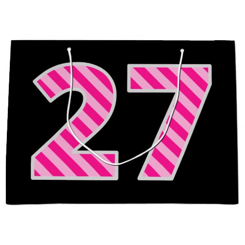 Fun Pink Striped 27 Happy 27th Birthday Name Large Gift Bag
