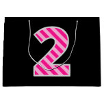 [ Thumbnail: Fun Pink Striped "2"; Happy 2nd Birthday; Name Gift Bag ]