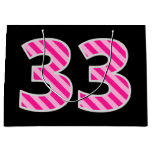 [ Thumbnail: Fun Pink Striped "33"; Happy 33rd Birthday; Name Gift Bag ]