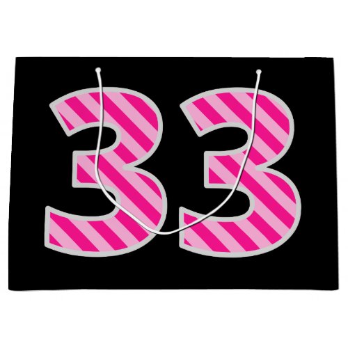 Fun Pink Striped 33 Happy 33rd Birthday Name Large Gift Bag