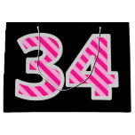 [ Thumbnail: Fun Pink Striped "34"; Happy 34th Birthday; Name Gift Bag ]
