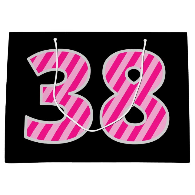 Fun Pink Striped "38"; Happy 38th Birthday; Name Large Gift Bag (Front)