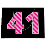 [ Thumbnail: Fun Pink Striped "41"; Happy 41st Birthday; Name Gift Bag ]