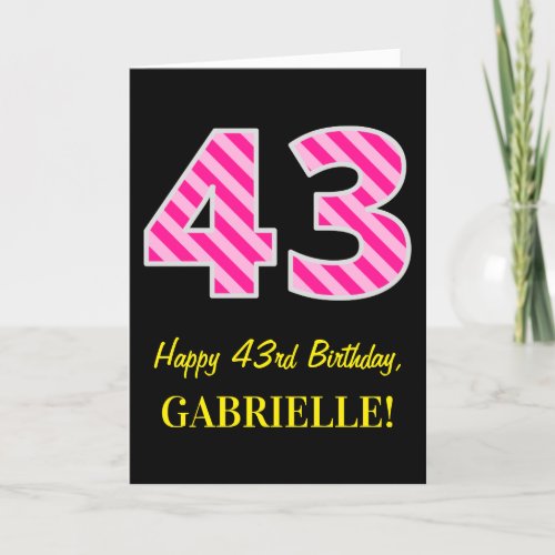 Fun Pink Striped 43 Happy 43rd Birthday Name Card