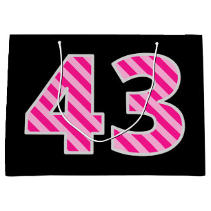 Fun Pink Striped "43"; Happy 43rd Birthday; Name Large Gift Bag