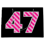 [ Thumbnail: Fun Pink Striped "47"; Happy 47th Birthday; Name Gift Bag ]
