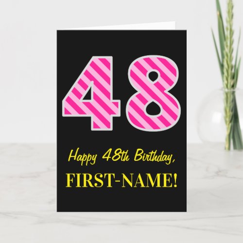 Fun Pink Striped 48 Happy 48th Birthday Name Card