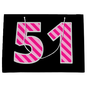 Fun Pink Striped "51"; Happy 51st Birthday; Name Large Gift Bag