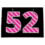[ Thumbnail: Fun Pink Striped "52"; Happy 52nd Birthday; Name Gift Bag ]
