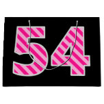 [ Thumbnail: Fun Pink Striped "54"; Happy 54th Birthday; Name Gift Bag ]
