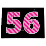 [ Thumbnail: Fun Pink Striped "56"; Happy 56th Birthday; Name Gift Bag ]