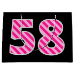 [ Thumbnail: Fun Pink Striped "58"; Happy 58th Birthday; Name Gift Bag ]