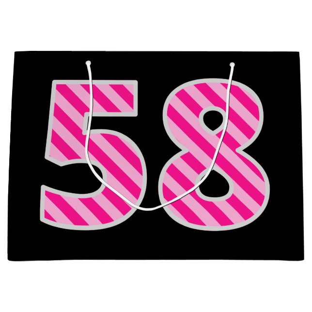 Fun Pink Striped "58"; Happy 58th Birthday; Name Large Gift Bag (Front)